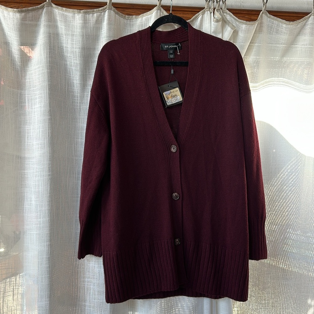 St. John Bordeaux Cardigan Wool Blend MEDIUM NWT PRICE FIRM